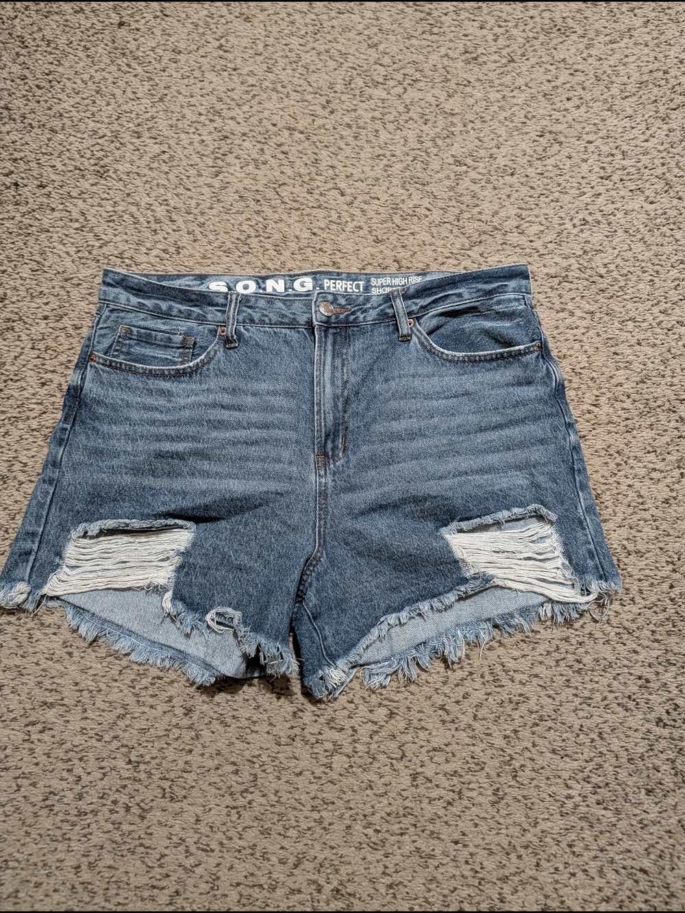 S.O.N.G. Perfect Super High-Rise Distressed Denim Shorts - NWOT
